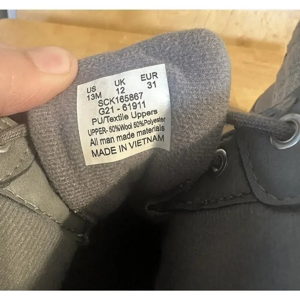 Sperry Gray Duck Boots YOUTH size 13M 50% Wool 50% Polyester Winter Snow RAIN
